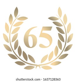 Sixty fifth birthday gold laurel wreath vector isolated on a white background 