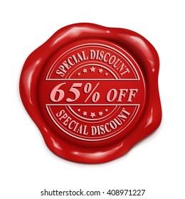 sixty five percent off 3d illustration red wax seal over white background