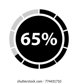 Sixty five percentage circle icon, 65 percent