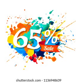 sixty five percents sale. Vector splash paint 