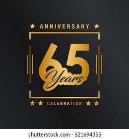 Sixty Five Year anniversary celebration logotype. 65th anniversary logo collection. Anniversary label. Anniversary logo template. Anniversary sign. Vector Illustration