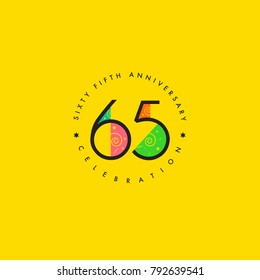 Sixty five years, 65th Anniversary Celebration Logo Design, Number 65 Icon Vector Template.