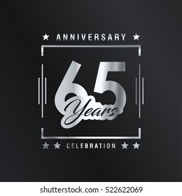 SIxty FIve years anniversary celebration logotype. 65th year anniversary logo collection. Anniversary label. Anniversary logo template. Anniversary sign. Vector Illustration