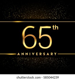 sixty five years anniversary celebration logotype. 65th anniversary logo with confetti golden colored isolated on black background, vector design for greeting card and invitation card