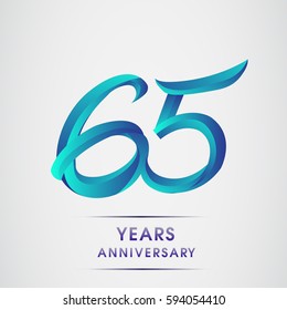 sixty five years anniversary celebration logotype blue colored isolated on white background. 65th birthday logo for invitation card, banner and greeting card