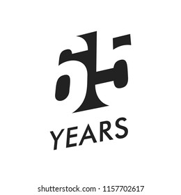 Sesenta y cinco años de Plantilla del emblema del Vector. Símbolo de aniversario, diseño de espacio negativo. Icono de color negro del jubileo. Feliz cumpleaños 65, ilustración abstracta.