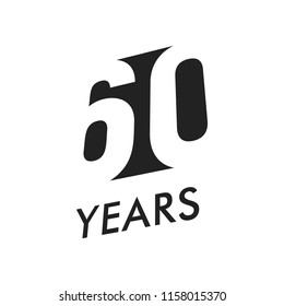 Sixty five years vector emblem template. Anniversary symbol, negative space design. Jubilee black color icon. Happy 60th birthday, abstract illustration.