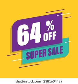 Sixty four 64% percent purple and green sale tag vector