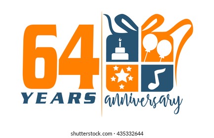 Sixty Four Years Gift Box Ribbon Anniversary 