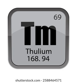 Sixty nine 69. Thulium 168.94 box. Tm atomic shape. Vector gray tile.