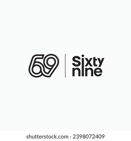 Sixty nine logo number 69 minimal linear icon vector illustration