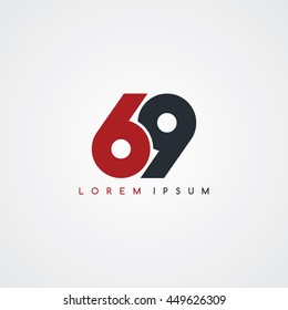 sixty nine number linked uppercase logo black red in white background