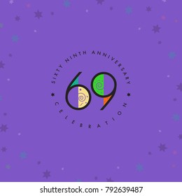 Sixty nine years, 69th Anniversary Celebration Logo Design, Number 69 Icon Vector Template.