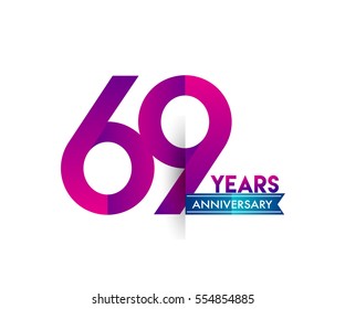 sixty nine years anniversary celebration logotype colorfull design with blue ribbon, 69th birthday logo on white background