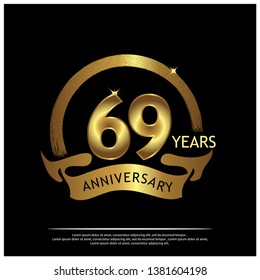 Sixty nine years anniversary golden. anniversary template design for web, game ,Creative poster, booklet, leaflet, flyer, magazine, invitation card - Vector