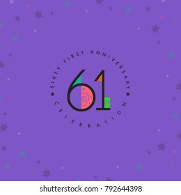 Sixty one years, 61st Anniversary Celebration Logo Design, Number 61 Icon Vector Template.