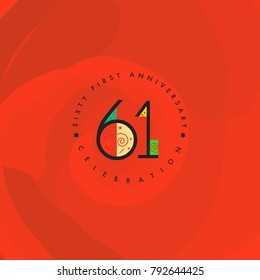 Sixty one years, 61st Anniversary Celebration Logo Design, Number 61 Icon Vector Template.