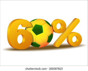 sixty percent discount icon with Brazil soccer ball