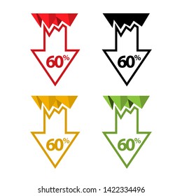 Sixty percent down, downwards arrow illustration