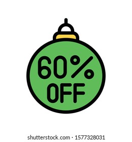 sixty percent off written on decoration ball vector with editable stroke