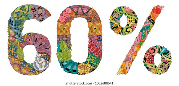 Sixty percent. Vector decorative zentangle object