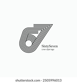 Sixty seven number 67 multiple line logo. Elegant number 67 logo, icon, sign, symbol template