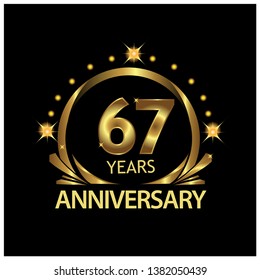 Sixty seven years anniversary golden. anniversary template design for web, game ,Creative poster, booklet, leaflet, flyer, magazine, invitation card - Vector