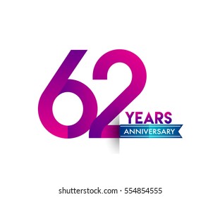 sixty two years anniversary celebration logotype colorfull design with blue ribbon, 62nd birthday logo on white background