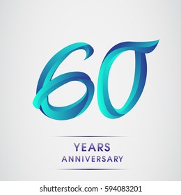 sixty years anniversary celebration logotype blue colored isolated on white background. 60th birthday logo for invitation card, banner and greeting card