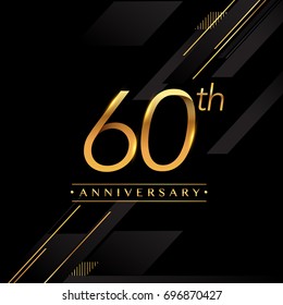 sixty years anniversary celebration logotype. 60th anniversary logo golden colored isolated on black background, vector design for greeting card and invitation card.