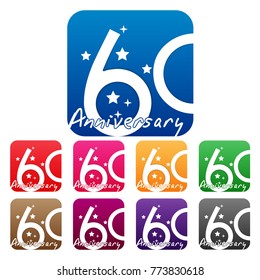 Sixty years anniversary icon set.