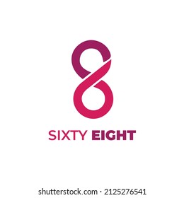 Sixty-Eight, 68, 6 8, logo design number with a creative combination, creative logo design pink and purple color