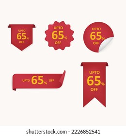 Etiquetas de descuento del 65% con 5 paquetes