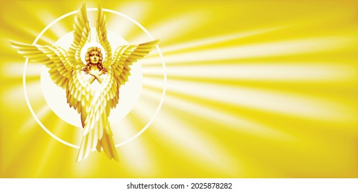 Six  winged angel seraphim in the rays radiance 