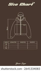Size Chart for Balaclava hoodie that can be edited as needed. This design is for fashion brands, selling products, templates, advertisements, and others.
