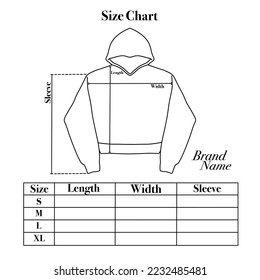 Size chart for hoodie crop top that can be edited as needed. This design is for fashion brands, selling products, templates, advertisements, and others.
