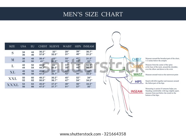 Download Size Chart Men Measurements Clothing Male Stock Vector ...