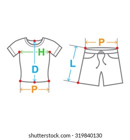 Size chart of t-shirt and shorts