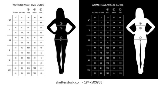 Size chart for women. Measurements for clothing. Women's EU sizes and UK sizes chart in sm.