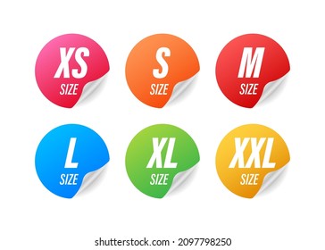 Size clothes tag set in flat style on red background. Vector flat illustration. Set collection.