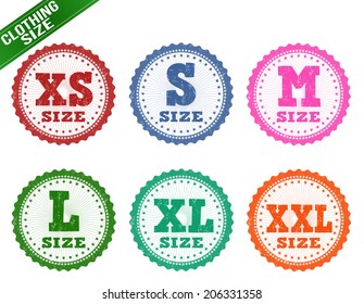 Size clothing grunge rubber stamps  isolated on a white background, vector illustration