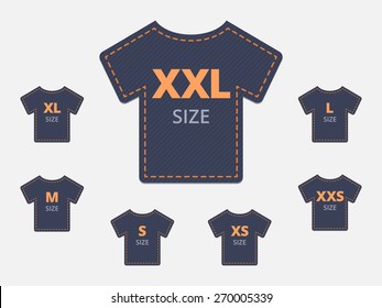 Size clothing t-shirt stickers set. Vector illustration.