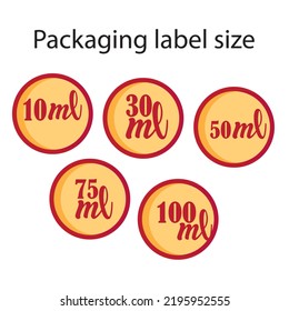 The size of the colorful packaging label in a circle on a white background