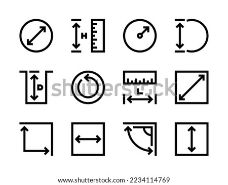 Size, Distance and Length line vector icons. Measurement, Math and Geometry terminology editable stroke outline icon set.