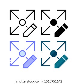 Size Edit Icon. With Outline, Glyph, Filled Outline And Flat Style