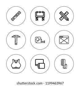 Size icon set. collection of 9 outline size icons with bra, big screen, measure tape, measuring, responsive, ruler, size icons. editable icons.