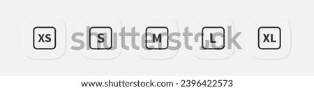 Size icon. XS, S, M, L, XL signs. Square symbol. Clothes tag icons. Vector isolated sign.