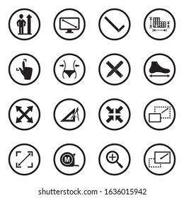 Size Icons. Black Flat Design In Circle. Vector Illustration.