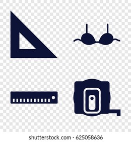 Size icons set. set of 4 size filled icons such as measure tape, bra
