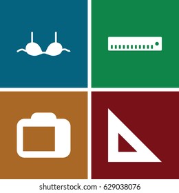 Size icons set. set of 4 size filled icons such as bra, camera display